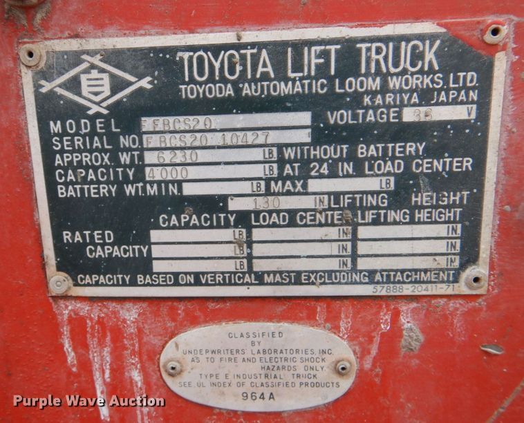 image for item JJ9361 Toyota FFBCS20  forklift