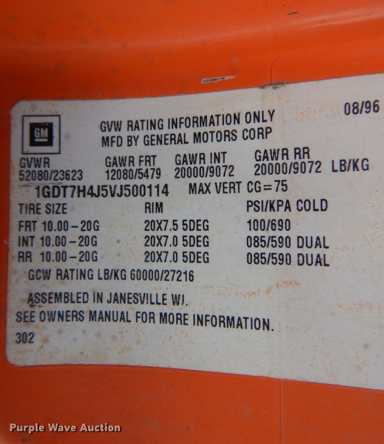 image for item JJ9700 1997 GMC C8500  digger derrick truck