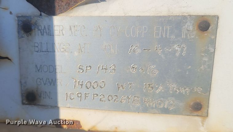 image for item KH9848 2000 Cy-Corp Ent. SP143 8x16  utility trailer with paint striping equipment