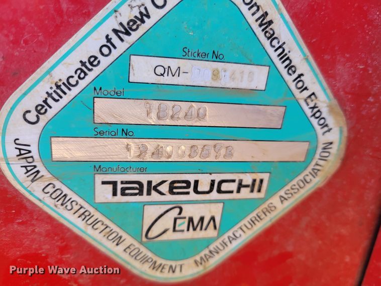 image for item DI1184 2018 Takeuchi TB240  mini excavator