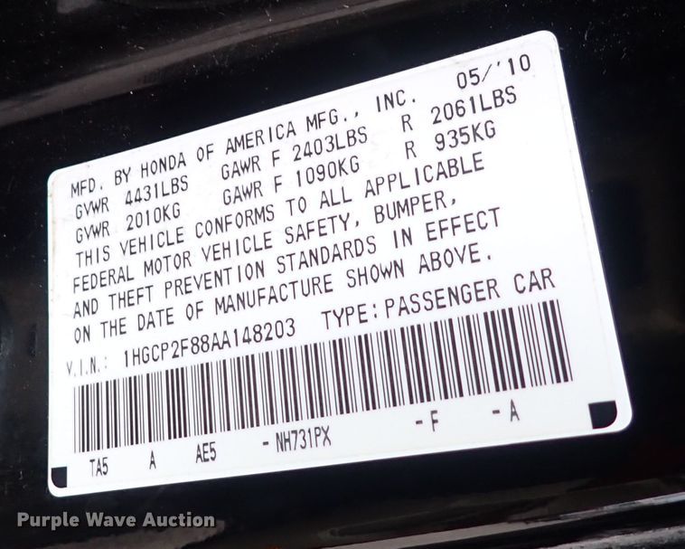 image for item DC4132 2010 Honda Accord