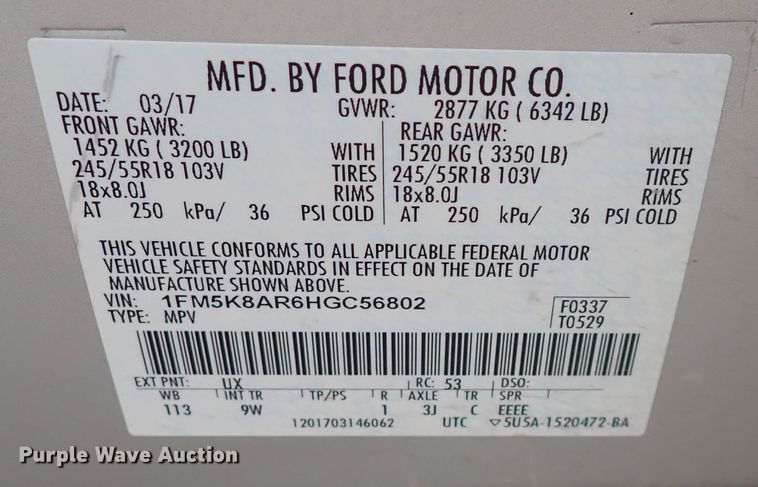 image for item DC4136 2017 Ford Explorer Police  SUV