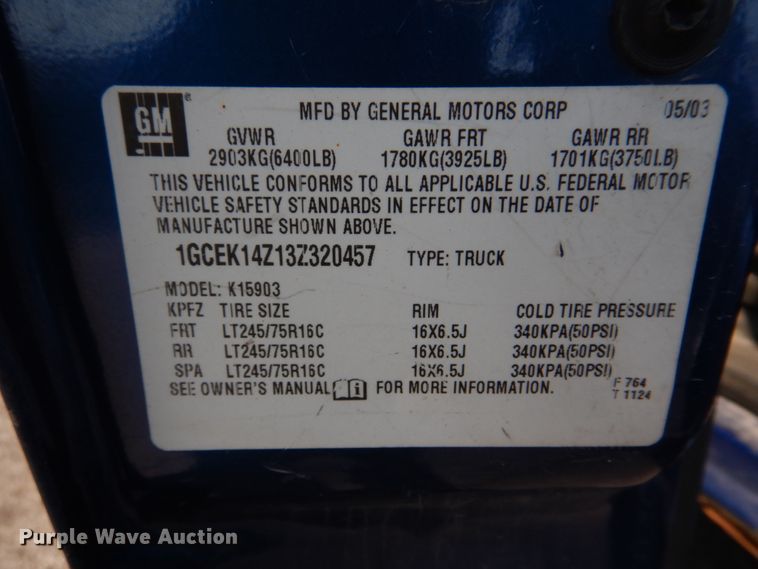 image for item DE7517 2003 Chevrolet Silverado 1500  pickup truck