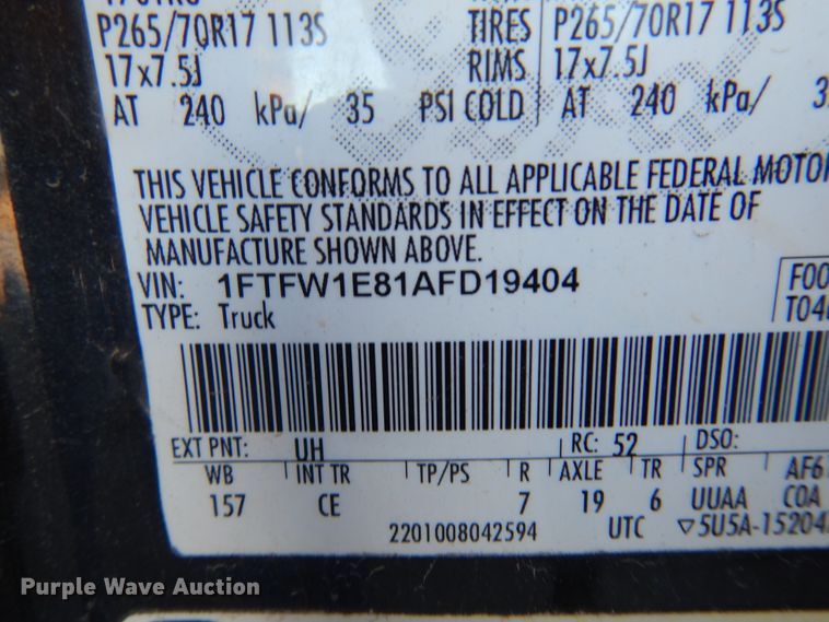 image for item DF0057 2010 Ford F150  SuperCrew pickup truck