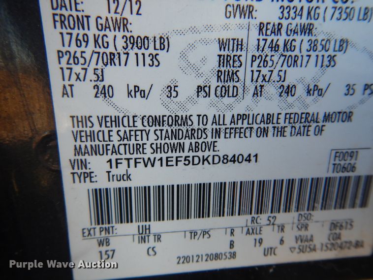 image for item DF0058 2013 Ford F150  SuperCrew pickup truck