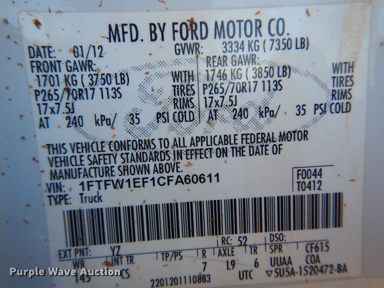 image for item DF0062 2012 Ford F150  SuperCrew pickup truck