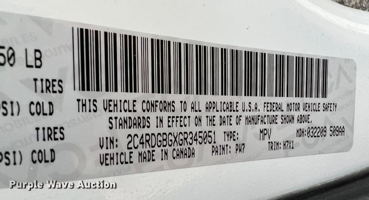 image for item DH8180 2016 Dodge Grand Caravan  van