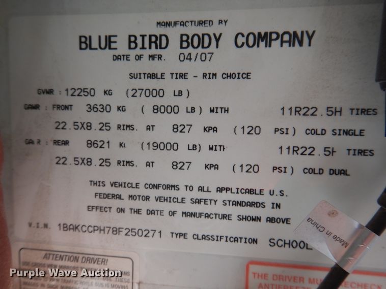 image for item DL5915 2008 Blue Bird Vision  school bus