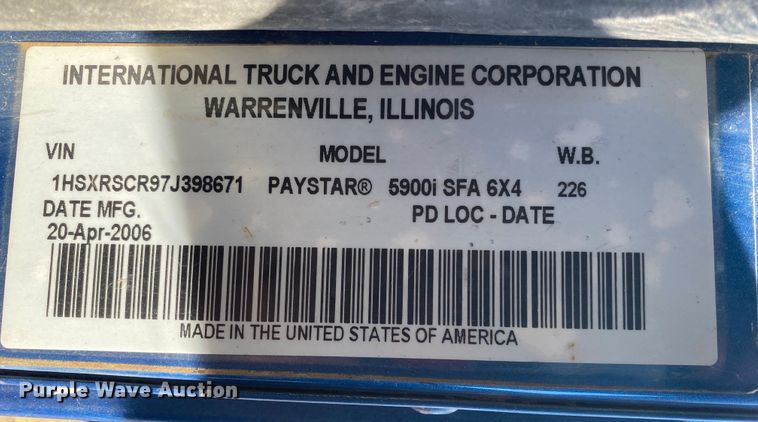 image for item DL6892 2007 International Paystar 5900i  dump truck