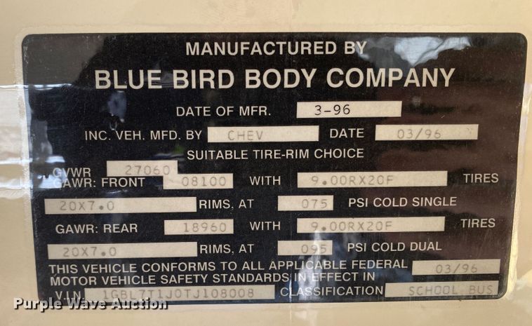 image for item DM8289 1995 Chevrolet Blue Bird  school bus
