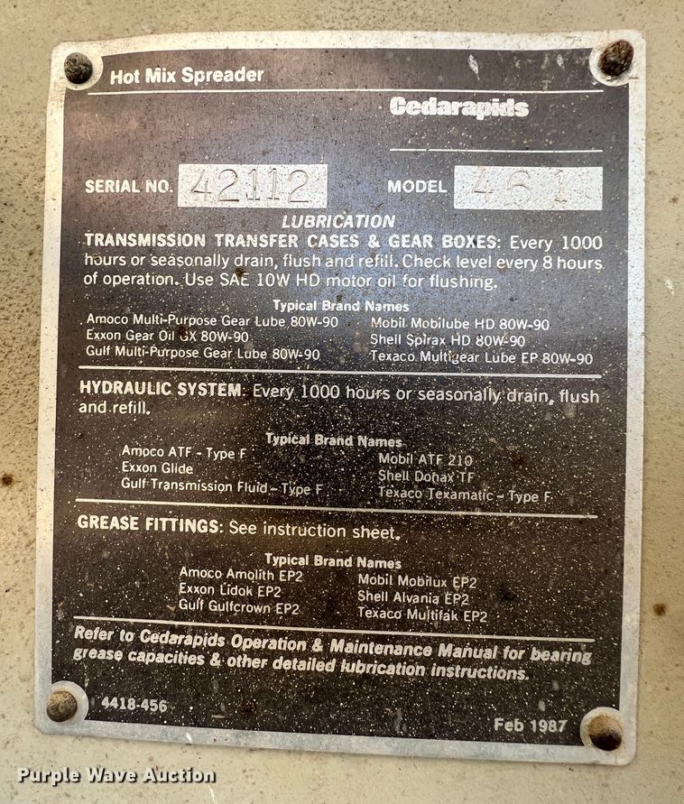 image for item ID9693 1989 Cedarapids 461  paver