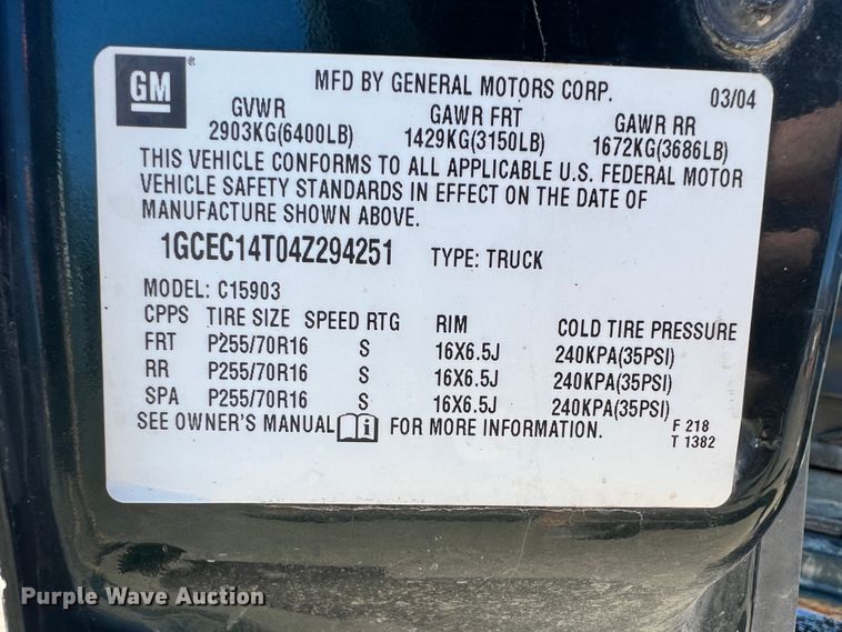 image for item ID9702 2004 Chevrolet Silverado 1500  pickup truck