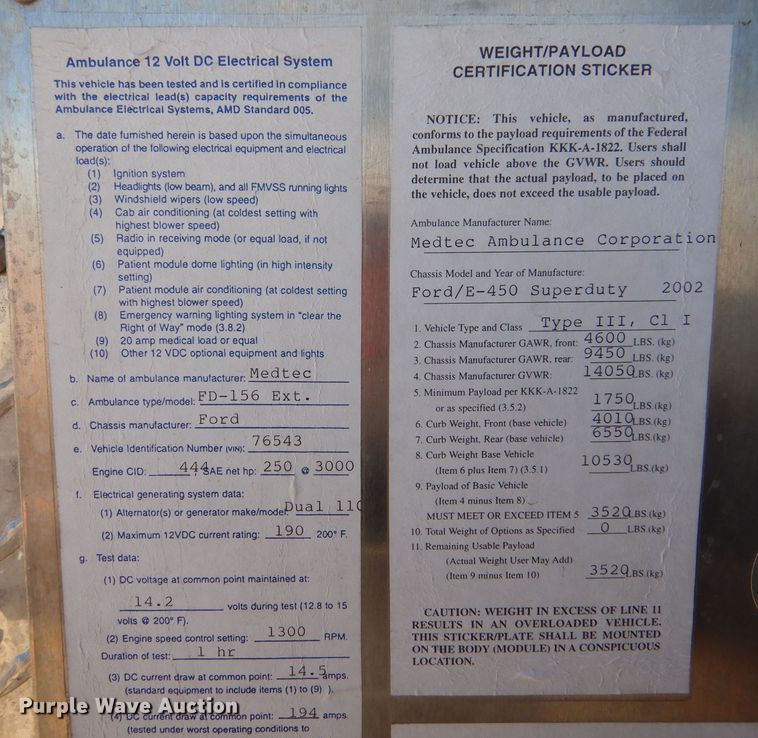 image for item IE9627 2002 Ford E450 Super Duty  ambulance
