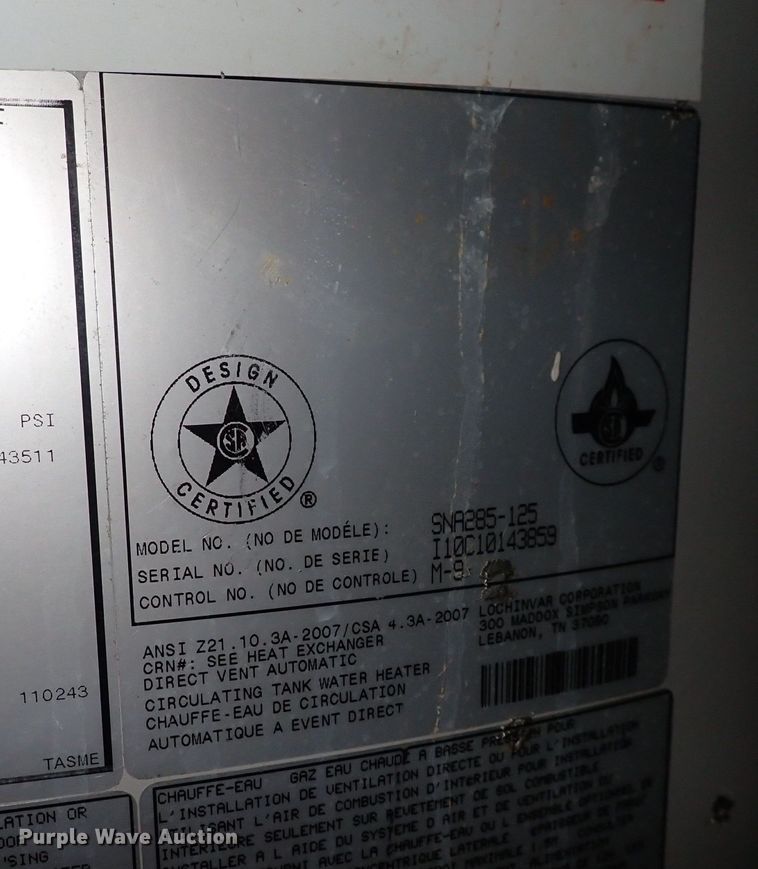 image for item IH9505 Lochinvar SNA285-125  hot water heater