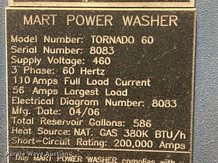 image for item IJ9665 2006 Mart Tornado 60  parts washer