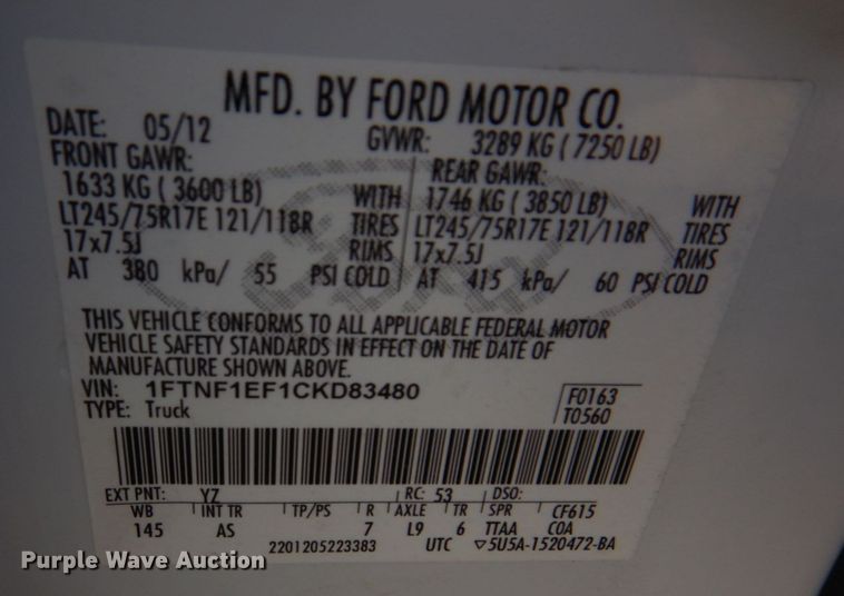 image for item IM9616 2012 Ford F150 XL  pickup truck