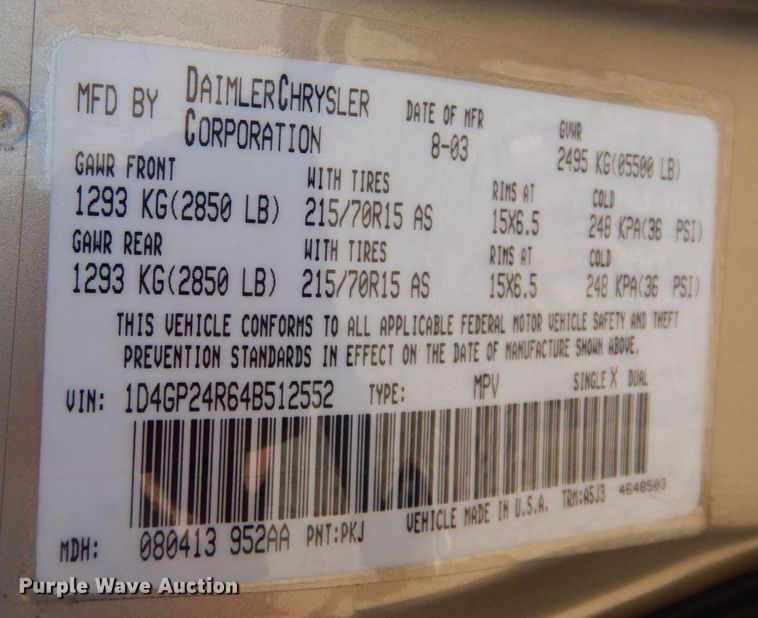 image for item KE9307 2004 Dodge Grand Caravan  van