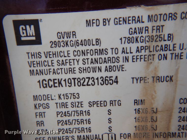 image for item KJ9534 2002 Chevrolet Silverado 1500  Ext. Cab pickup truck