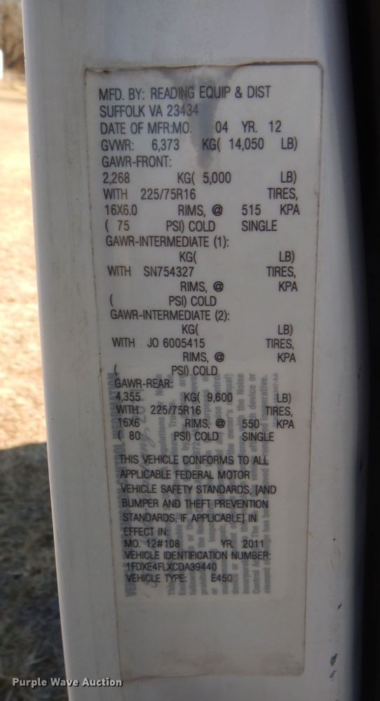 image for item DH7337 2012 Ford E450 Super Duty  box truck