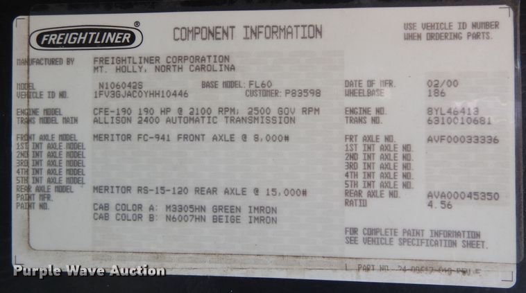 image for item DI8640 2000 Freightliner FL60  box truck