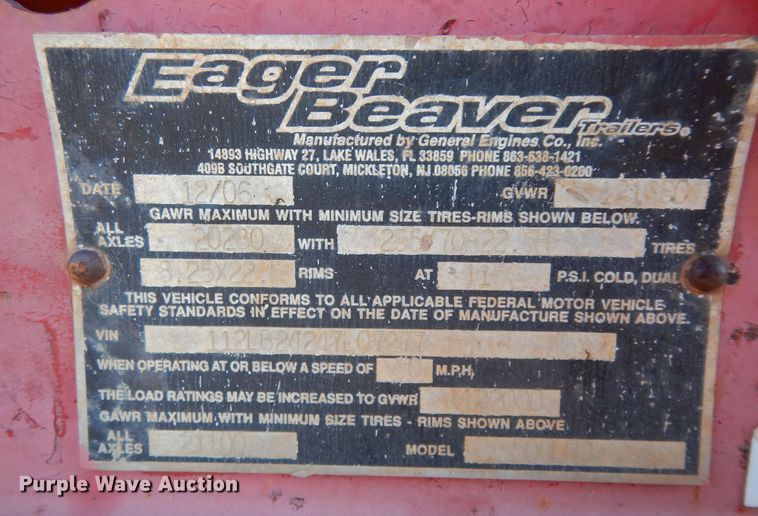 image for item DI8653 2007 Eager Beaver 50GLB  equipment trailer