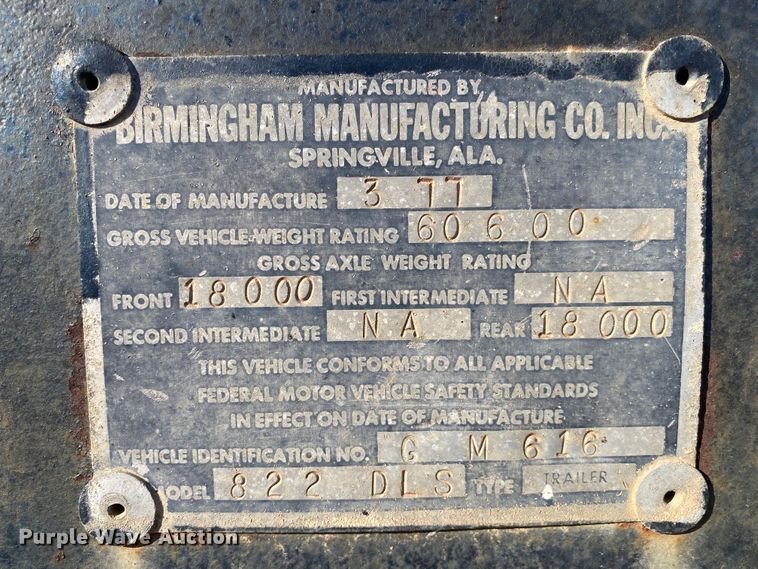 image for item DL6916 1977 Birmingham 822 DLS  lowboy equipment trailer