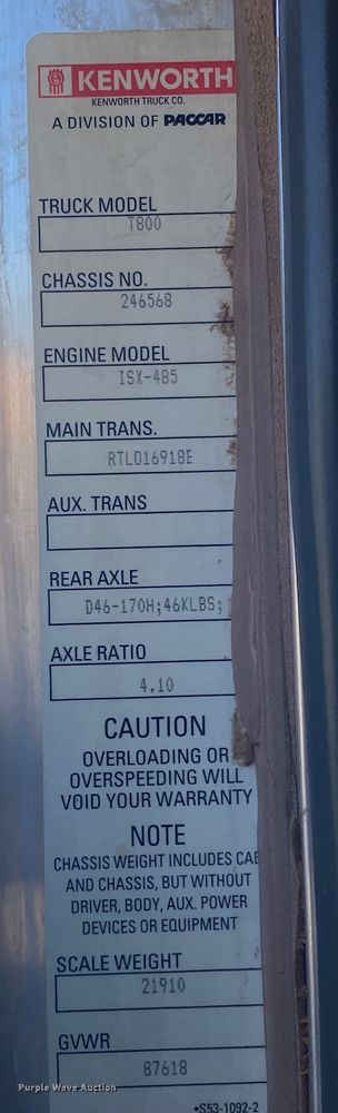 image for item JN9178 2009 Kenworth T800  winch truck