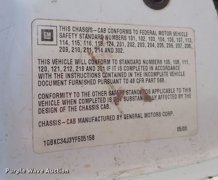 image for item DC4078 2000 Chevrolet C3500  utility bed pickup truck