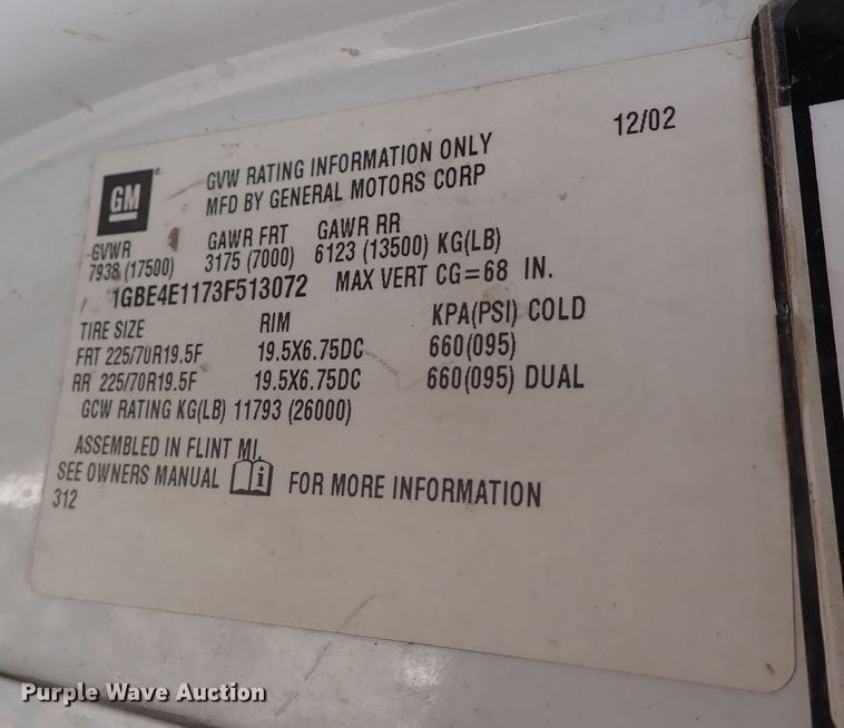 image for item DC4082 2003 Chevrolet C4500  utility / service truck