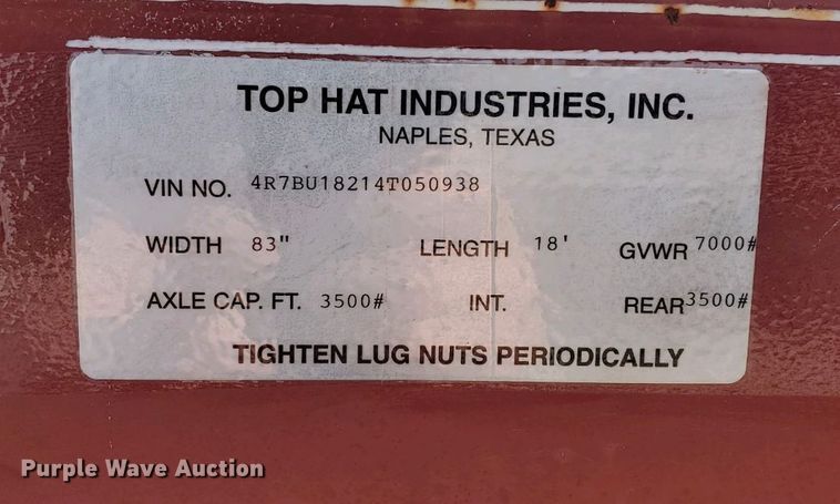 image for item DC4116 2004 Top Hat  utility trailer