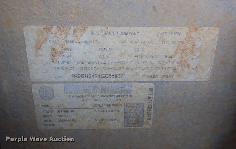 image for item DK3451 2016 Rice  equipment trailer