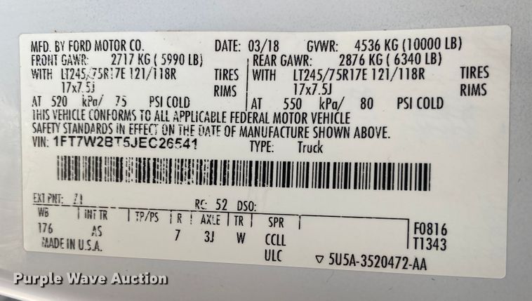 image for item DL6930 2018 Ford F250 Super Duty XL  Crew Cab pickup truck