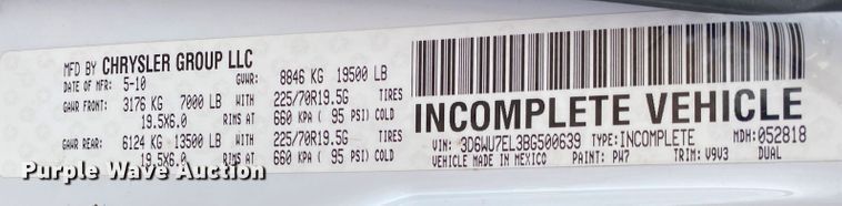 image for item DL6932 2011 Dodge Ram 5500  truck cab and chassis