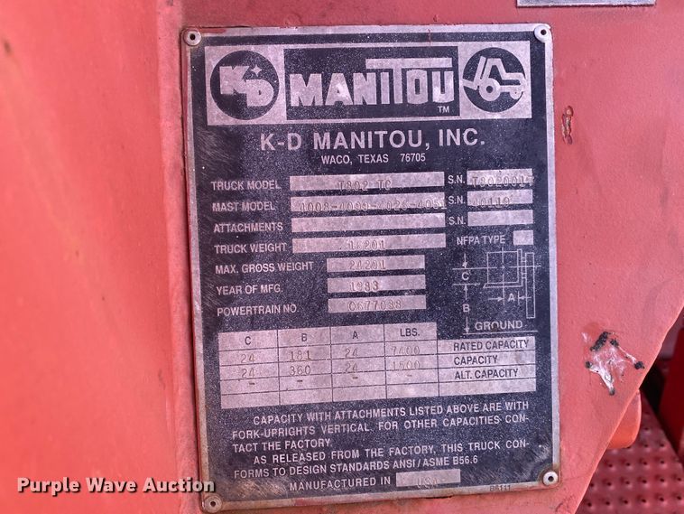 image for item DL6952 1983 Manitou T802TC  forklift