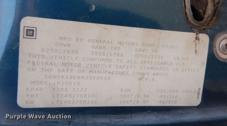 image for item DR1112 1992 Chevrolet K1500 Blazer  SUV