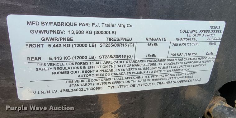 image for item HF9267 2020 PJ Trailer  equipment trailer