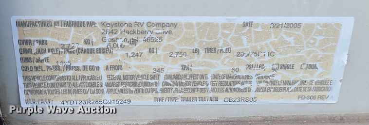 image for item IF9307 2005 Keystone Outback 23RS  camper