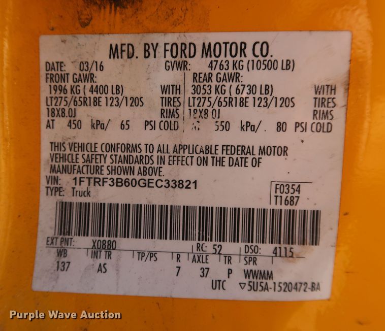 image for item IY9141 2016 Ford F350 Super Duty  utility bed pickup truck