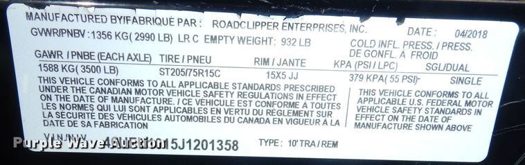 image for item JE9576 2018 Diamond C  utility trailer