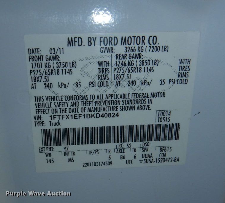 image for item JJ9329 2011 Ford F150  SuperCab pickup truck