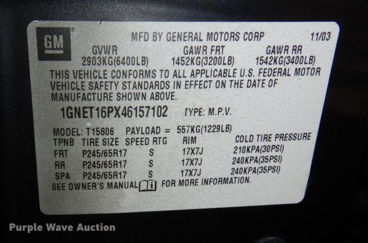 image for item JJ9344 2004 Chevrolet TrailBlazer  SUV