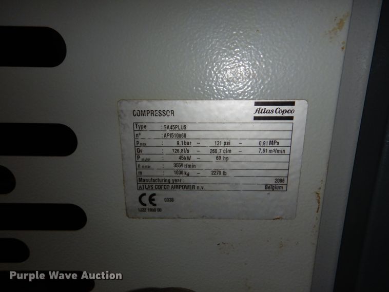 image for item JJ9347 2006 Atlas Copco GA 45 plus  air compressor