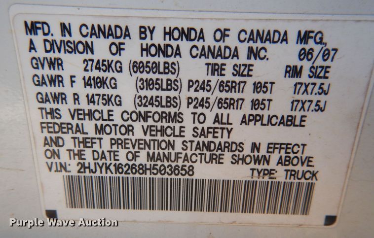 image for item JK9810 2008 Honda Ridgeline  Crew Cab pickup truck