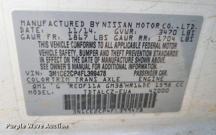 image for item KG9671 2015 Nissan Versa Note