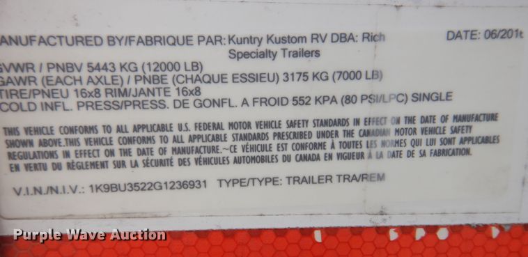 image for item KJ9560 2016 Rich Specialty Trailers  restroom trailer