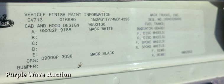 image for item DJ1700 2004 Mack CV713 Granite  dump truck