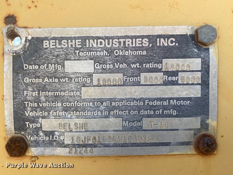 image for item DL6918 1997 Belshe T18  equipment trailer