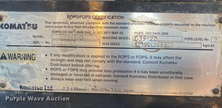 image for item DL6921 2012 Komatsu D31EX22  dozer