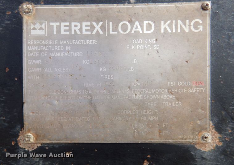image for item DN1287 2007 Load King 508/554  lowboy equipment trailer