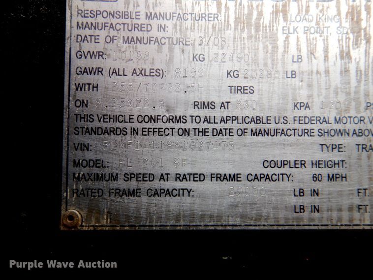 image for item DN1287 2007 Load King 508/554  lowboy equipment trailer